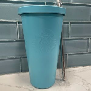 Rare!!! Tiffany Blue Starbucks Tumbler Stainless Steel 16oz Travel Cup w/Straw